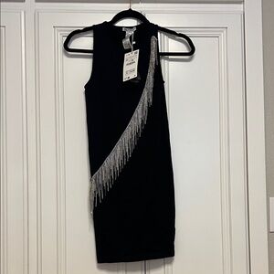 Zara Body-con Black Dress with Silver Fringe Detail